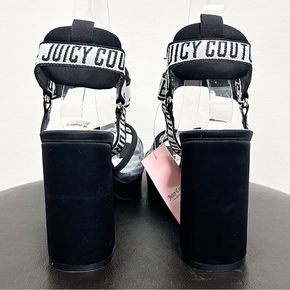 Juicy Couture Black White Gramercy Mesh Open Toe Straps Platform Block Heels 8.5 - Picture 8 of 11